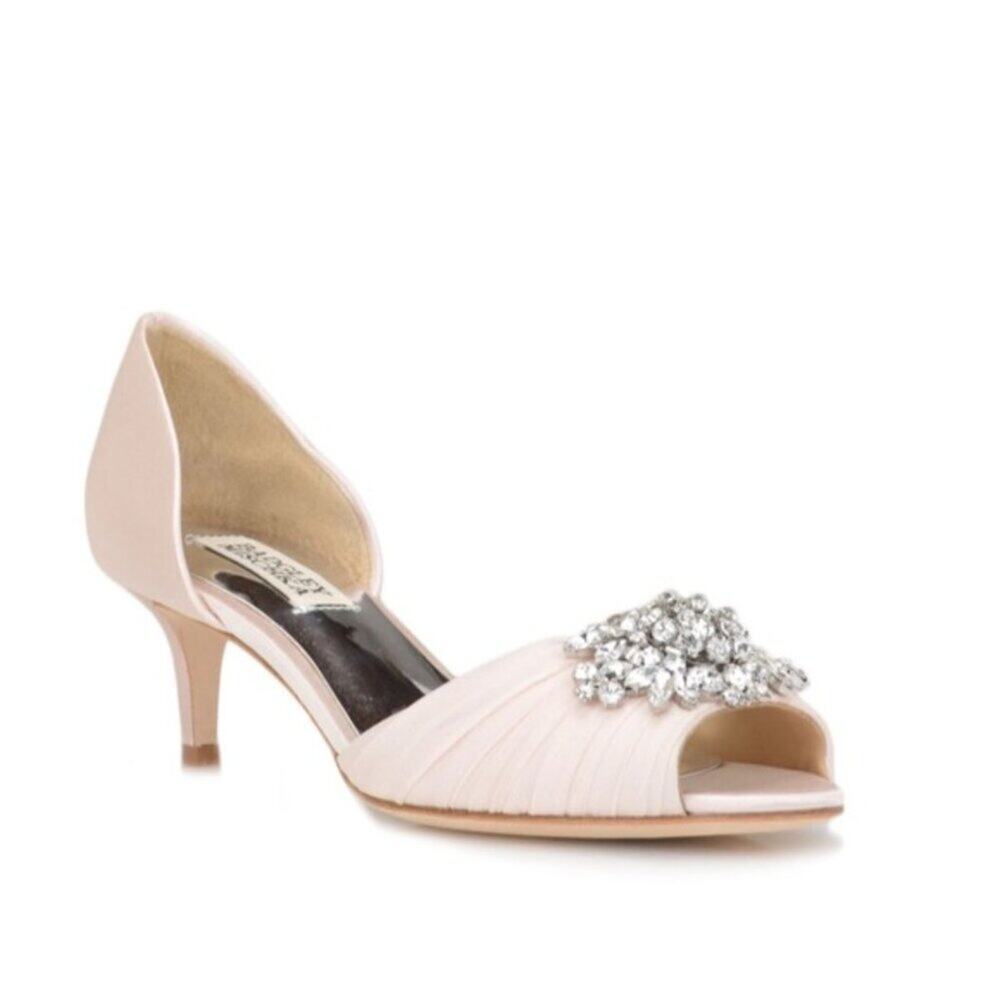 Badgley Mischka Sabine Kitten Heel Bridal Blush Pink Satin Wedding Shoes 11